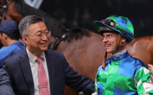 Trainer Francis Lui enjoys a Copartner Prance victory with jockey Zac Purton. Photo: Kenneth Chan