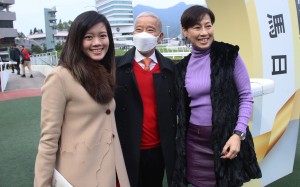 Trainer Benno Yung celebrates Tourbillon Prince’s Sha Tin triumph with family. Photos: Kenneth Chan
