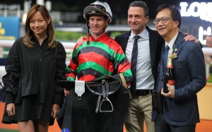 Jockey Zac Purton is on the verge of breaking the all-time Hong Kong win record set by Douglas Whyte (second from right). Photos: Kenneth Chan