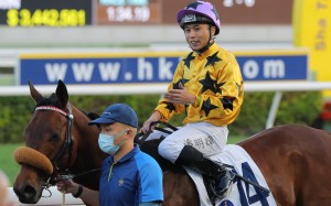 Jockey Matthew Poon enjoys a recent winner. Photo: Kenneth Chan