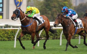 Sky Heart (left) holds off Winning Wing to score under Hugh Bowman last start. Photos: Kenneth Chan