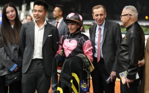 Trainer John Size (second from right), jockey Alexis Badel and connections celebrate Beauty Alliance’s win. Photos: Kenneth Chan