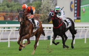 Sunlight Power surges to victory under Hugh Bowman at Sha Tin on Saturday. Photos: Kenneth Chan