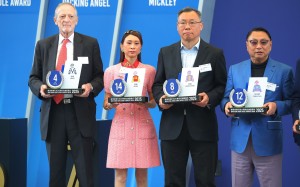 Connections of Rubylot, My Wish, Johannes Brahms and Stunning Peach at Thursday morning’s Hong Kong Derby barrier draw. Photos: Kenneth Chan