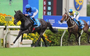 Rebel’s Romance becomes the first overseas winner of the Group One Champions & Chater Cup (2,400m). Photo: Kenneth Chan