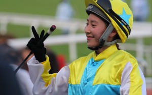 Britney Wong enjoys her double at Sha Tin. Photos: Kenneth Chan