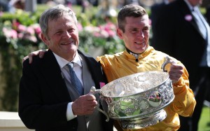 Trainer Joe Murphy and jockey Gary Carroll celebrate after Cercene’s win in the Coronation Stakes. Photo: Reuters