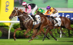 Beauty Joy takes out the Group Three Premier Plate (1,800m) under Brenton Avdulla. Photo: Kenneth Chan