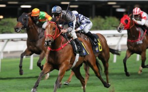 Horsepower steams home under Zac Purton to score at the Valley in April. Photos: Kenneth Chan