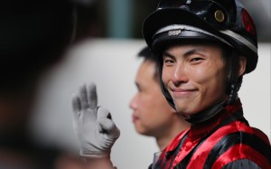 Ellis Wong enjoys his maiden Hong Kong treble at Sha Tin on Saturday. Photo: Kenneth Chan