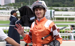 Zac Purton celebrates his Sha Tin five-timer. Photos: Kenneth Chan