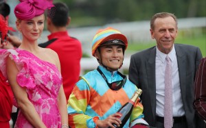 Trainer John Size celebrates Ka Ying Power’s win with jockey Keith Yeung. Photos: Kenneth Chan
