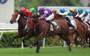 Helios Express wins the Group Three Sha Tin Vase last season under Hugh Bowman. Photos: Kenneth Chan