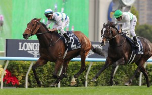 Voyage Bubble leads home Soul Rush in the Group One Hong Kong Mile. Photos: Kenneth Chan