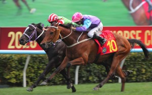 Stunning Peach gets up on the outside of Top Dragon to narrowly win the Year Of The Horse Cup. Photos: Kenneth Chan