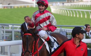 Andrea Atzeni celebrates his first Hong Kong four-timer at Sha Tin on March 8. Photos: Kenneth Chan