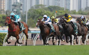 Romantic Warrior leads home the QEII Cup field. Photos: Kenneth Chan