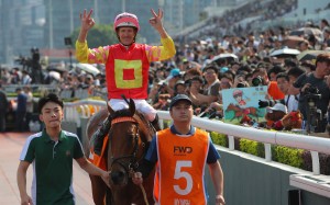 My Wish, ridden by Hugh Bowman, returns after winning the Group One Champions Mile at Sha Tin. Photos: Kenneth Chan
