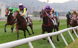 Stellar Express and Andrea Atzeni (right) win at Sha Tin. Photos: Kenneth Chan