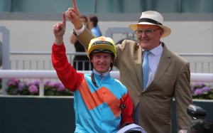 Jockey Zac Purton and trainer David Hayes celebrate Ka Ying Rising’s latest victory. Photos: Kenneth Chan