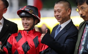 Jockey Angus Chung and trainer Danny Shum celebrate General Redwood’s Happy Valley win. Photos: Kenneth Chan
