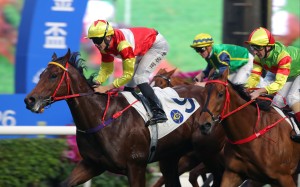 Emblazon, ridden by Jerry Chau, wins at Sha Tin. Photos: Kenneth Chan