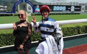 Zac Purton and wife Nicole celebrate his 1,998th Hong Kong winner. Photos: Kenneth Chan