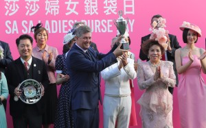 Brett Crawford with the Sa Sa Ladies’ Purse trophy after his win with Encountered last November. Photos: Kenneth Chan
