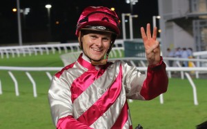 Ethan Brown celebrates his Sha Tin treble. Photos: Kenneth Chan