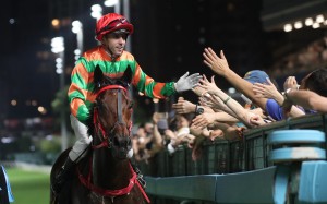 Brenton Avdulla celebrates a double at Happy Valley this month. Photos: Kenneth Chan