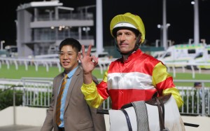 Hugh Bowman celebrates a double at Sha Tin. Photos: Kenneth Chan