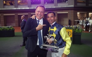 Caspar Fownes celebrates his fifth trainers’ championship with jockey Joao Moreira. Photos: Kenneth Chan