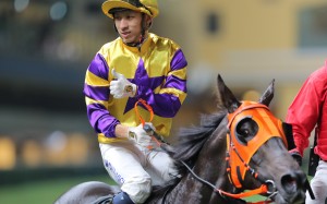 Matthew Chadwick celebrates his victory on Another Zonda at Happy Valley. Photo: Kenneth Chan.