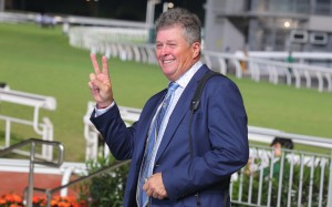Brett Crawford celebrates a pair of winners at Sha Tin. Photos: Kenneth Chan