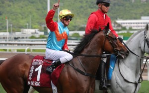 Ka Ying Rising, ridden by Zac Purton, wins the Group One Chairman’s Sprint Prize at Sha Tin. Photos: Kenneth Chan