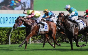 Matthew Chadwick guides Sing Dragon to an upset victory at Sha Tin. Photos: Kenneth Chan