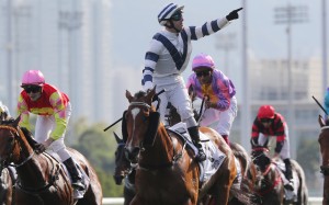 Brenton Avdulla celebrates victory in last year’s Classic Cup on Rubylot. Photos: Kenneth Chan