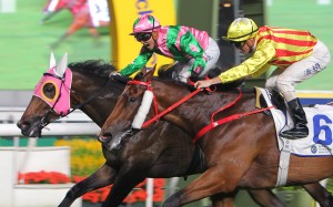 Nichola Yuen (pink) celebrates as she wins on Aeroinvincible at Sha Tin. Photos: Kenneth Chan
