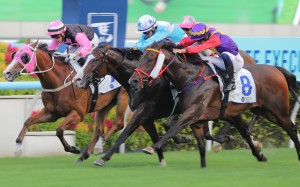 Baby Sakura (middle) wins at Sha Tin last month. Photos: Kenneth Chan