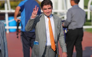 David Eustace celebrates a treble at Sha Tin on Monday. Photos: Kenneth Chan