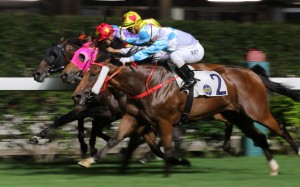 Umberto Rispoli boots home Ruletheroost at Happy Valley on Wednesday night. Photos: Kenneth Chan