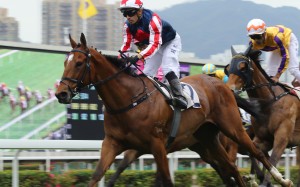 Refined Treasure races away to win up the straight under jockey Silvestre de Sousa. Photos: Kenneth Chan