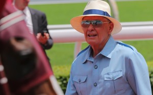 Trainer John Moore looks over Buddies after his win on Sunday. Photos: Kenneth Chan