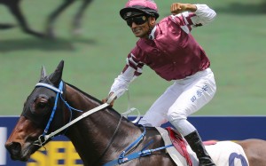 Karis Teetan celebrates the win of Have Fun Together, his 300th win in Hong Kong. Photos: Kenneth Chan
