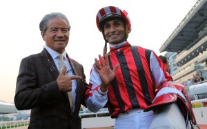 Karis Teetan celebrates his five winners at Sha Tin on Saturday with trainer Tony Cruz. Photos: Kenneth Chan
