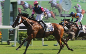 Neil Callan shows his delight as Thanks Forever crosses the line. Photos: Kenneth Chan