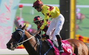 Alberto Sanna celebrates Southern Legend’s win at Sha Tin on Sunday. Photos: Kenneth Chan