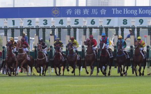 Horses jump in Sunday’s Group Two Jockey Club Cup. Photos: Kenneth Chan