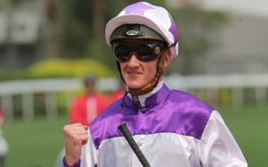 Chad Schofield celebrates a Group Two win aboard Rattan in April. Photos: Kenneth Chan
