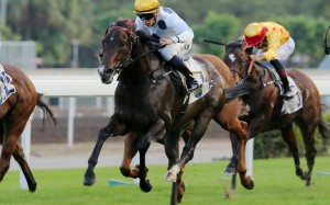 Golden Sixty (centre) kicks clear in the straight at Sha Tin on Saturday. Photos: Kenneth Chan